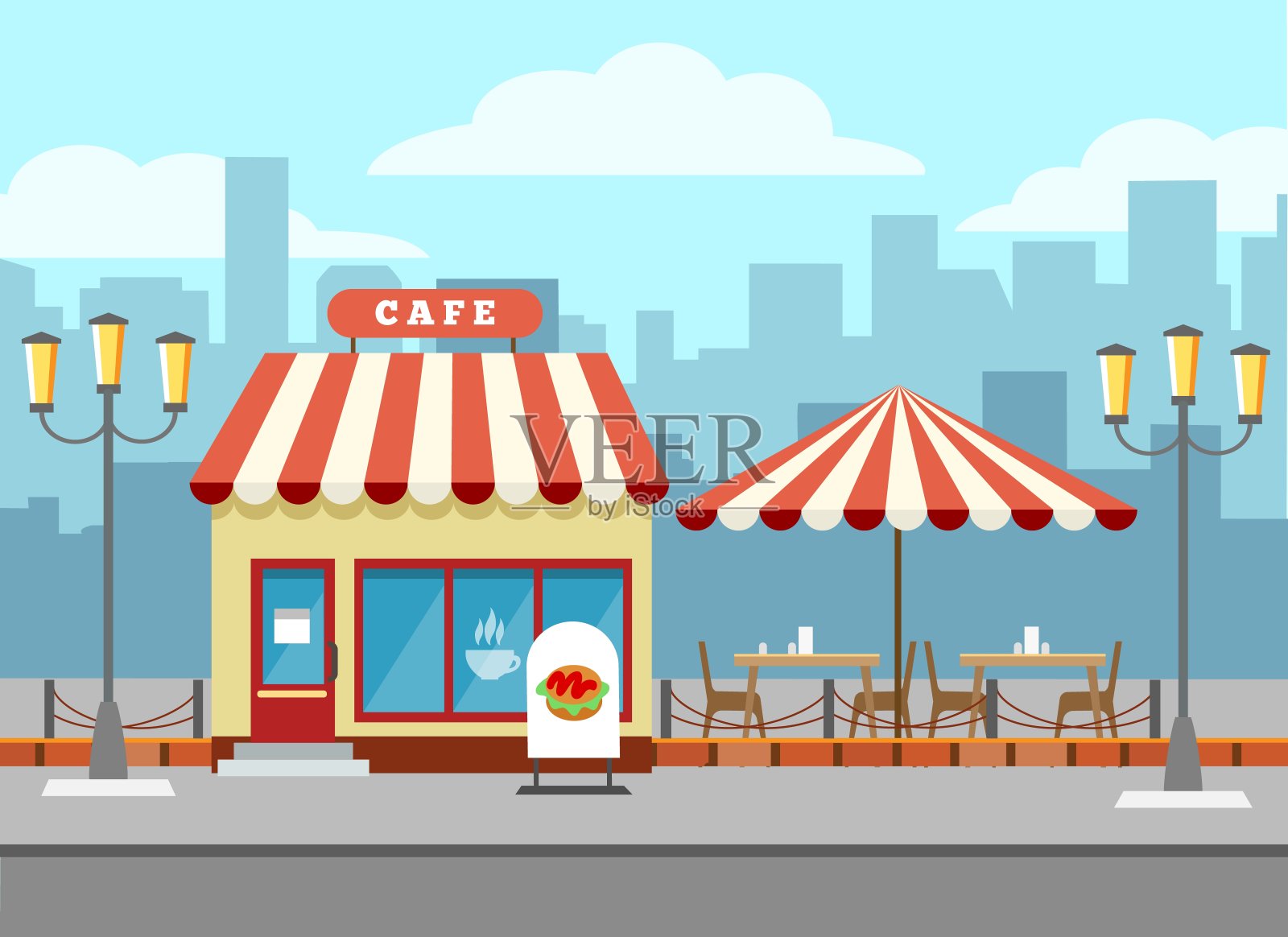 小酒馆咖啡馆外插画图片素材