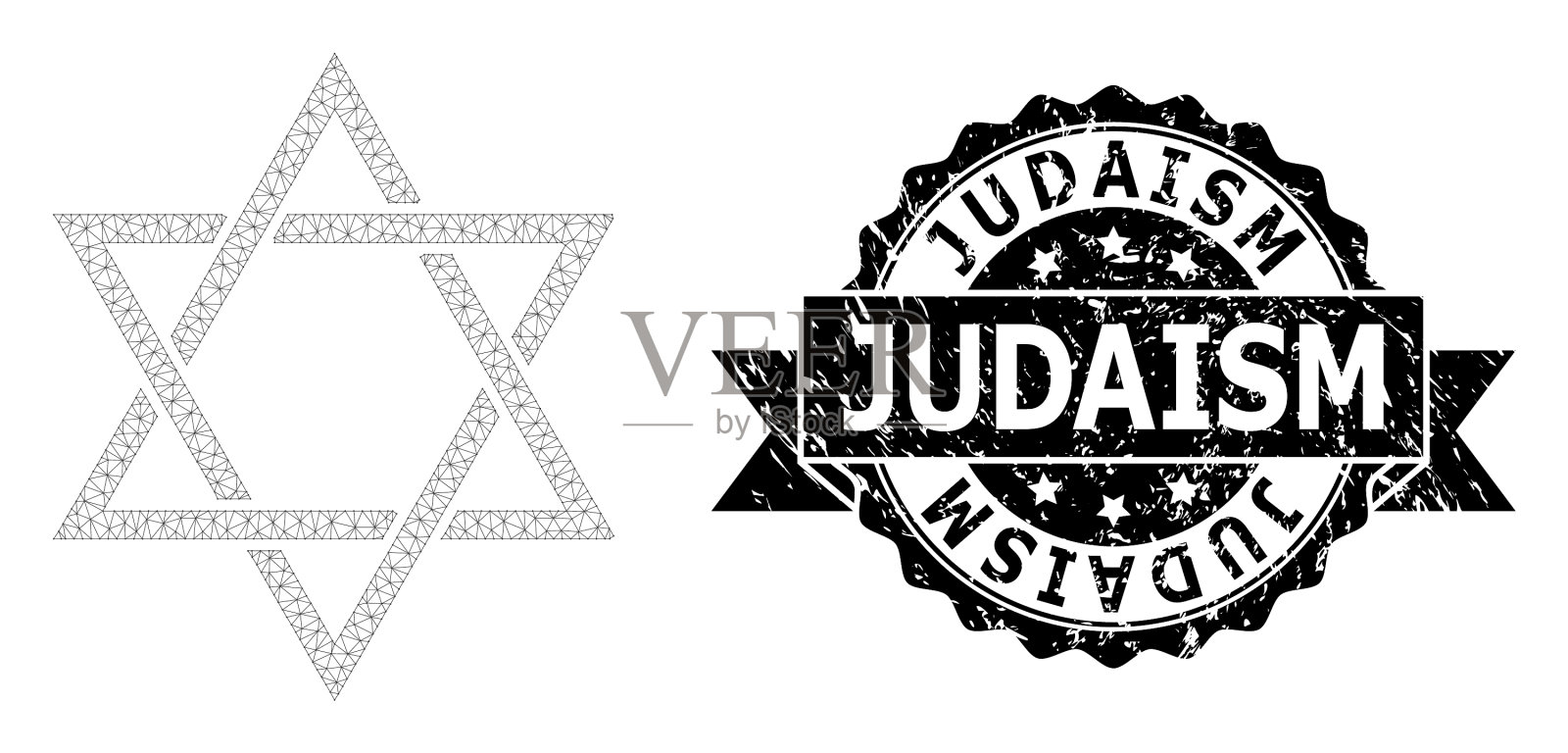 Grunge犹太教丝带印章印章和网状网络插画图片素材