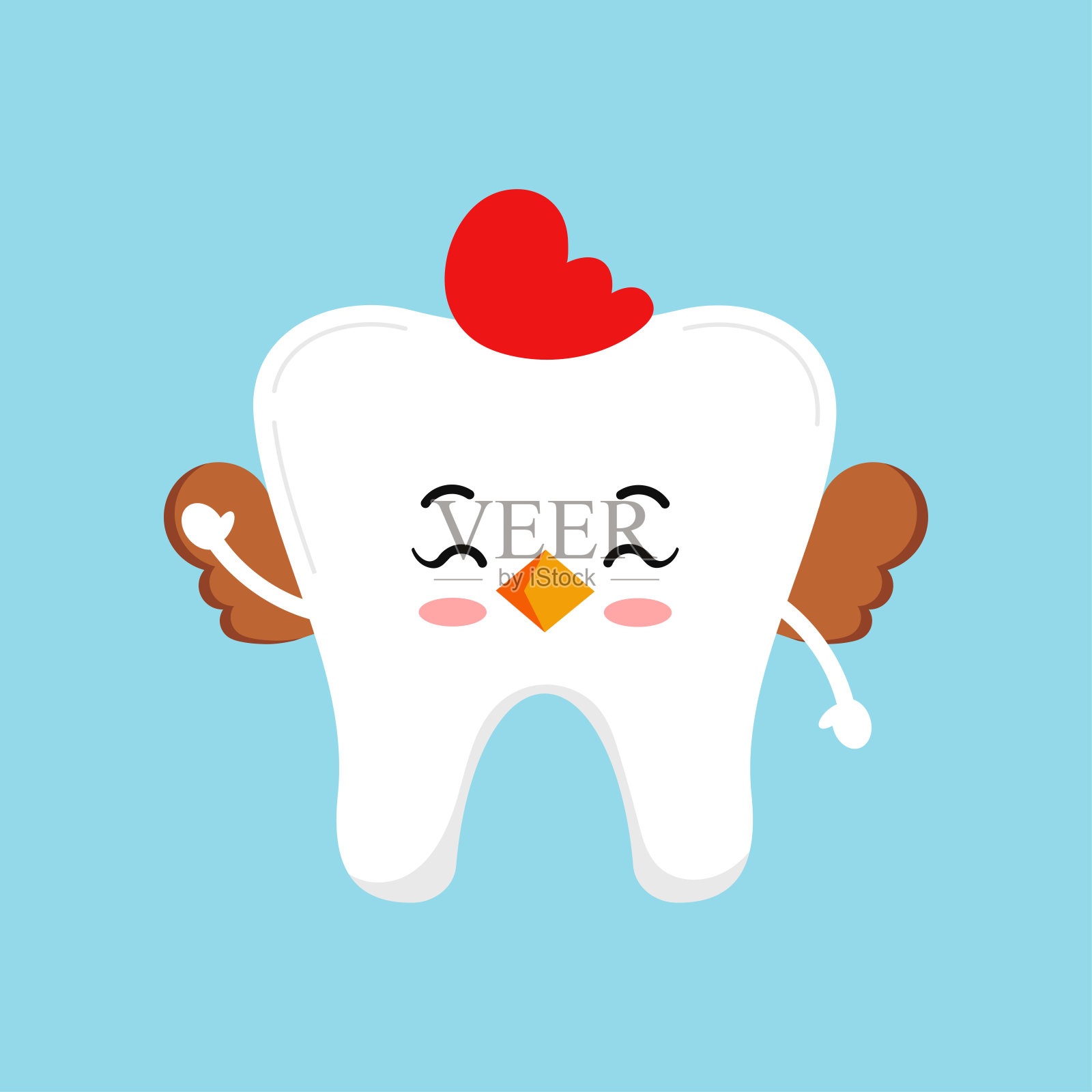 复活节可爱的牙齿在母鸡服装牙科图标孤立的背景。插画图片素材