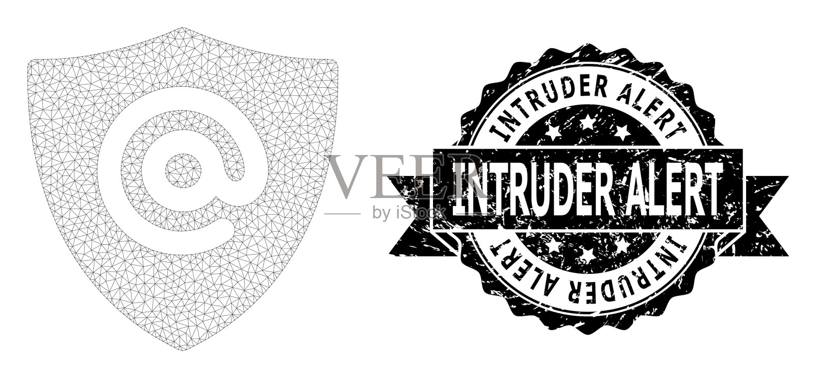 纹理入侵者警报缎带印章印章和网格插画图片素材