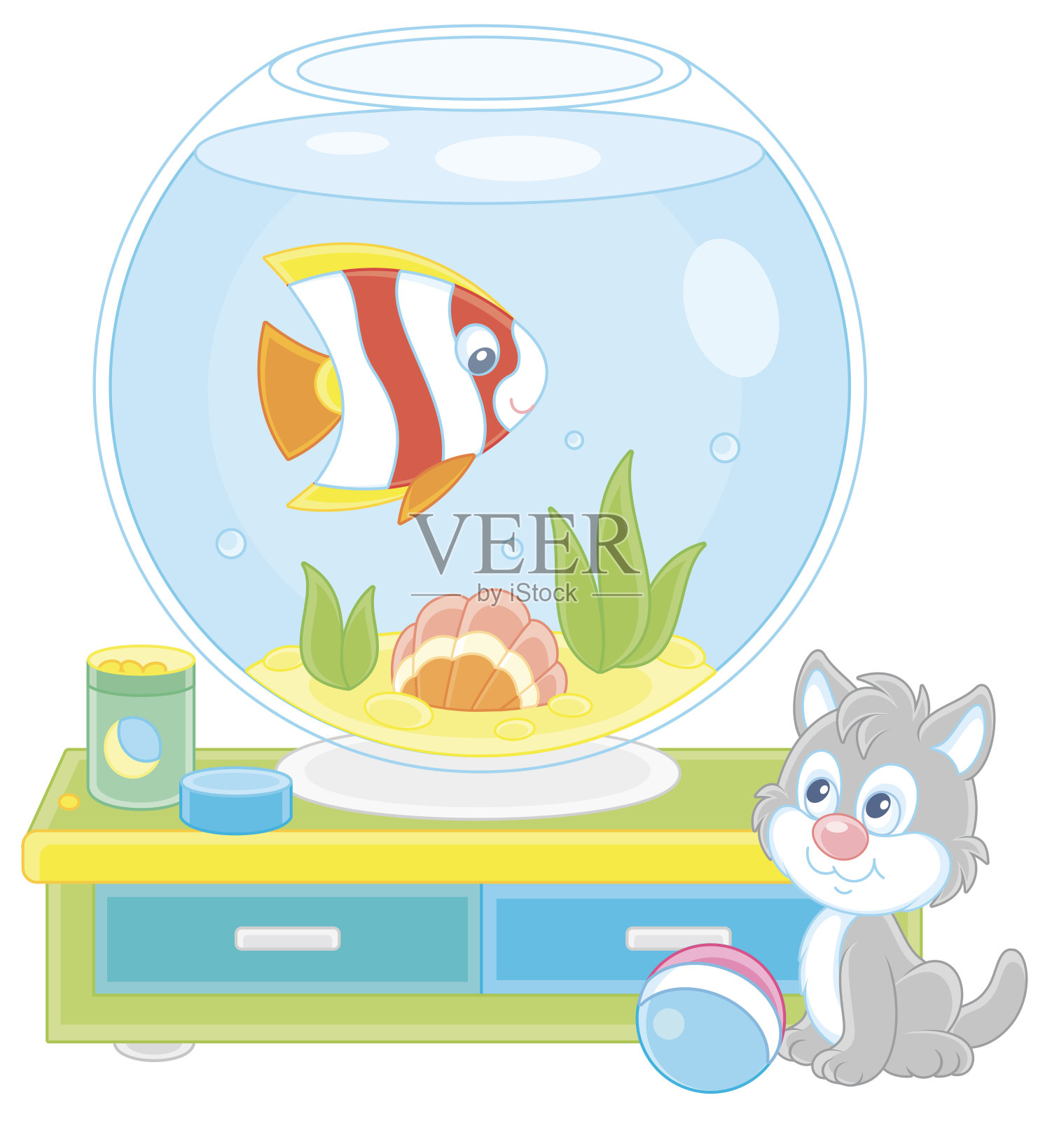 小猫和水族鱼设计元素图片