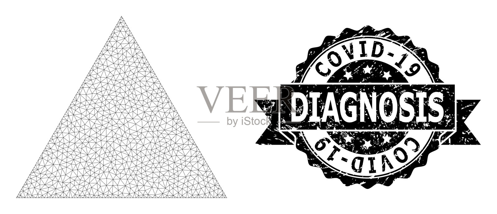 纹理状的COVID-19诊断缎带图章和网格插画图片素材