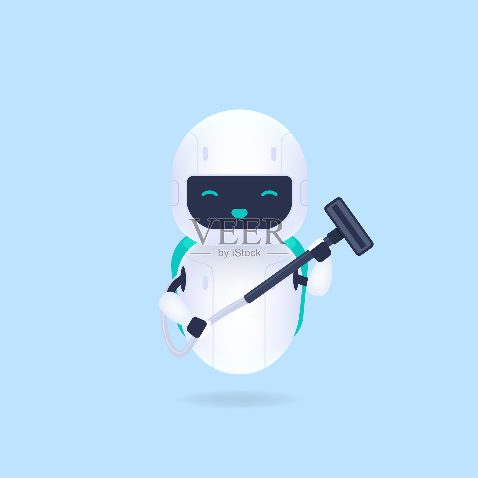 白色友好清洁机器人和真空吸尘器。插画图片素材