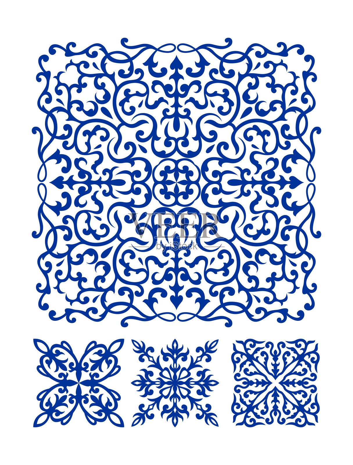 一个美丽的东方方形饰品插画图片素材