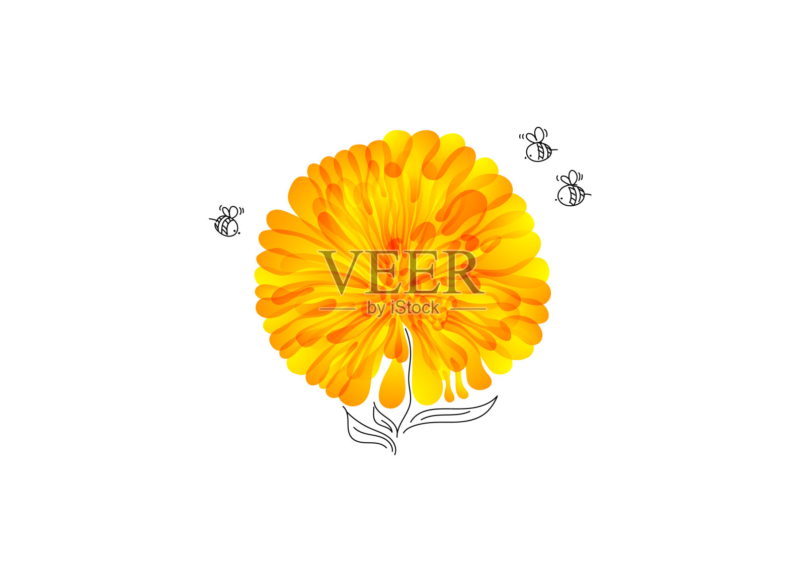 鲜艳原矢花。植物是用黑色线条创造的线性风格。与色彩鲜艳的元素相结合插画图片素材