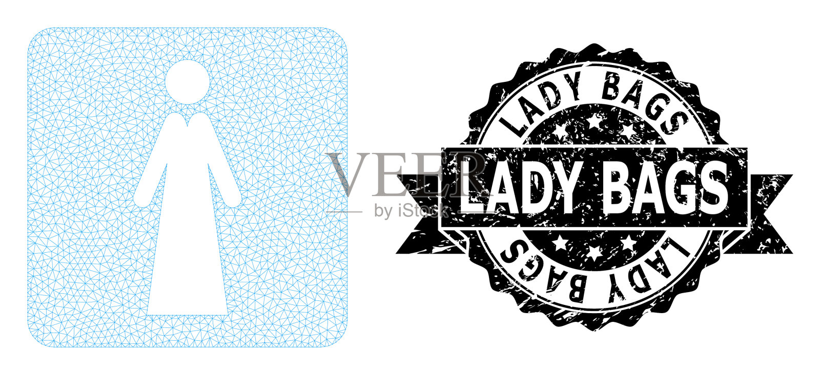 纹理女士袋缎带邮票和网状网插画图片素材