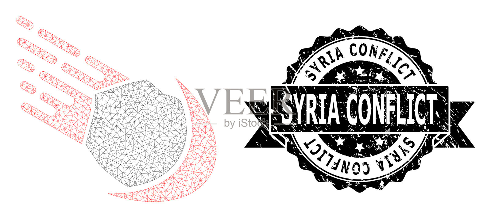 橡胶叙利亚冲突缎带密封和网格2d插画图片素材