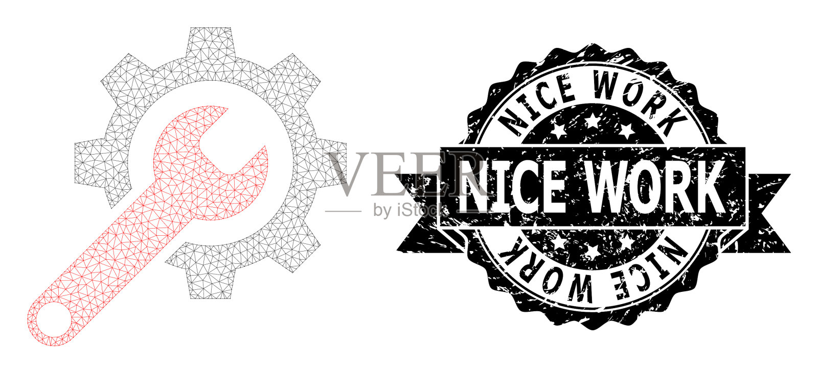 漂亮的工作缎带密封和网格2d修复插画图片素材