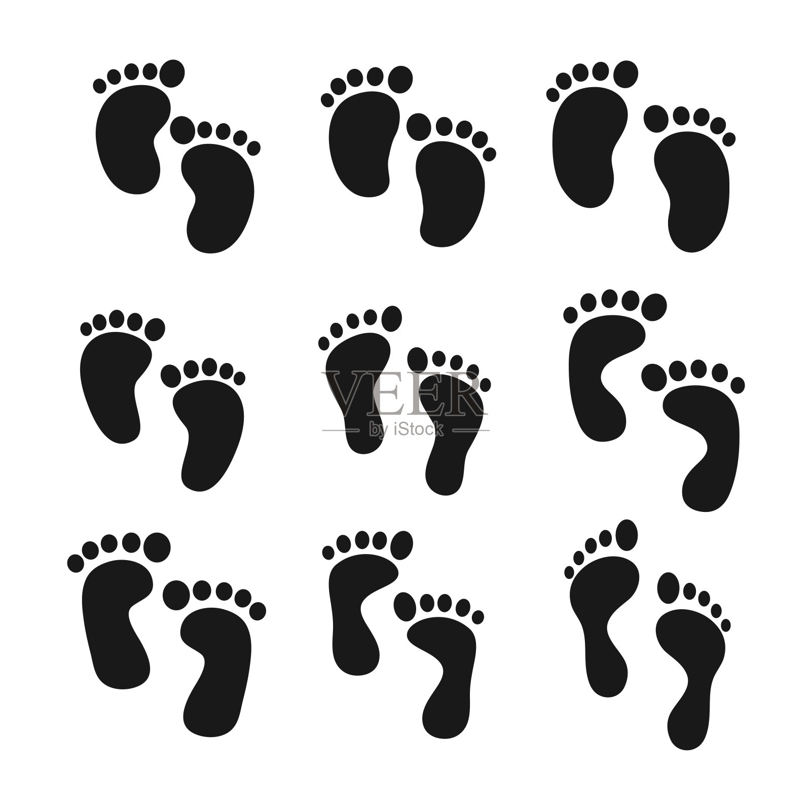 婴儿的足迹。人的脚站在地上。孤立在白色背景上。插画图片素材