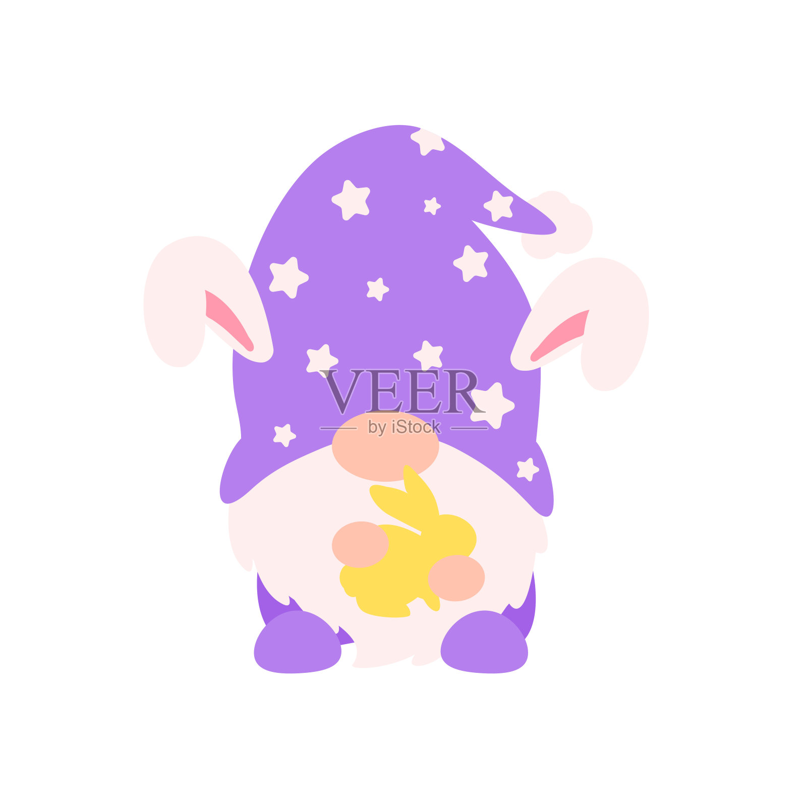 可爱的侏儒们戴着兔子耳朵，手里拿着胡萝卜和五颜六色的彩蛋。孤立在背景插画图片素材