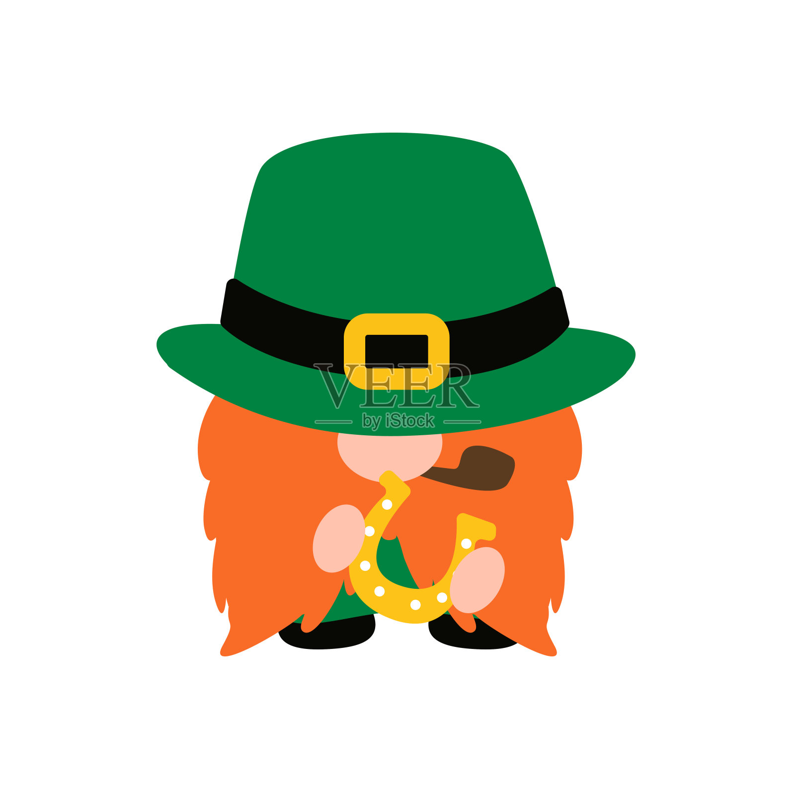 小精灵们戴着一顶绿帽子，上面插着三叶草。圣帕特里克节好运的象征设计元素图片