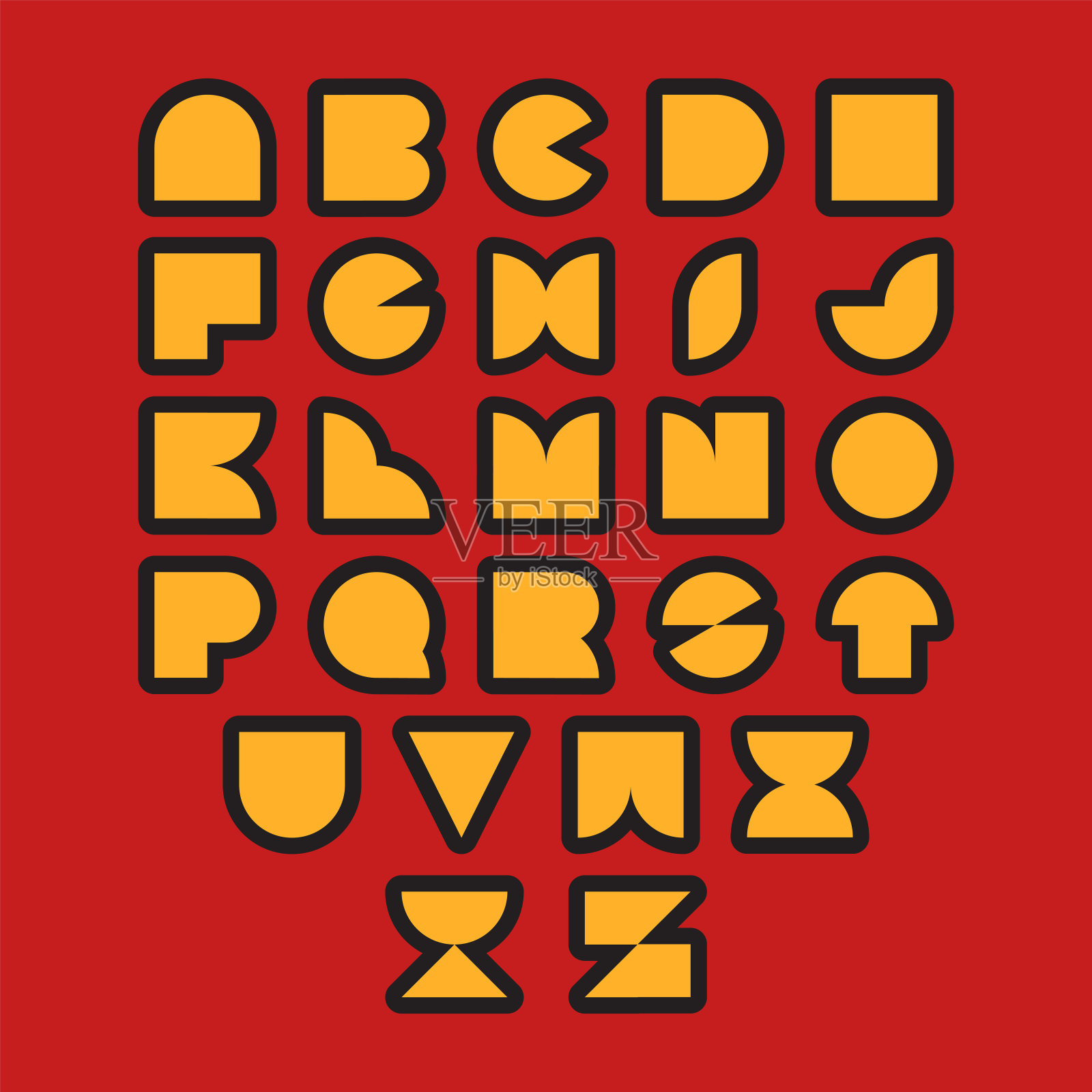 红色背景上的黑色和黄色字母插画图片素材