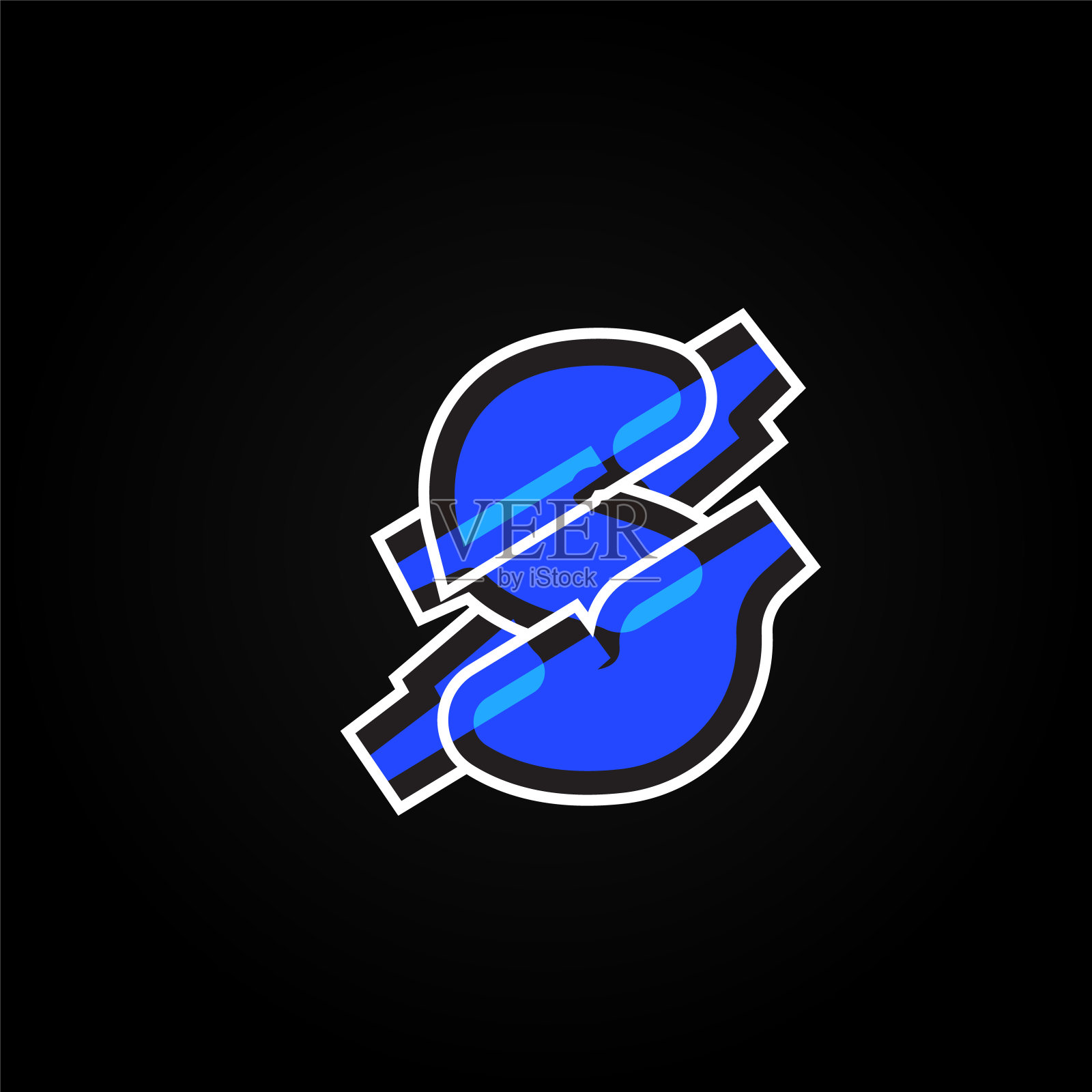 抽象的蓝色字符从字体集与白色笔画，矢量插图插画图片素材