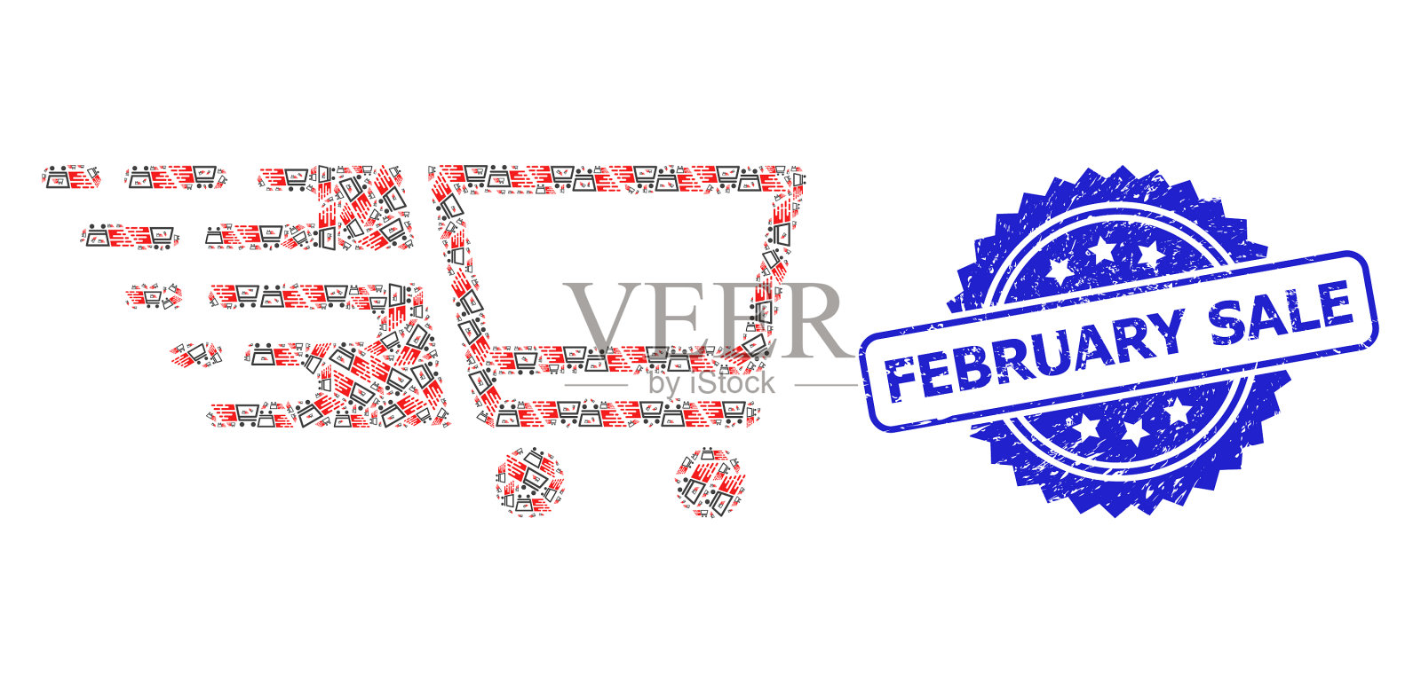 二月特价邮票和分形购物插画图片素材