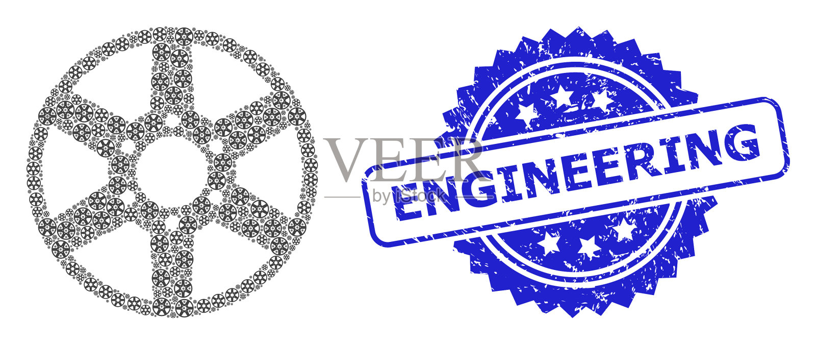 纹理工程密封和分形车轮图标插画图片素材