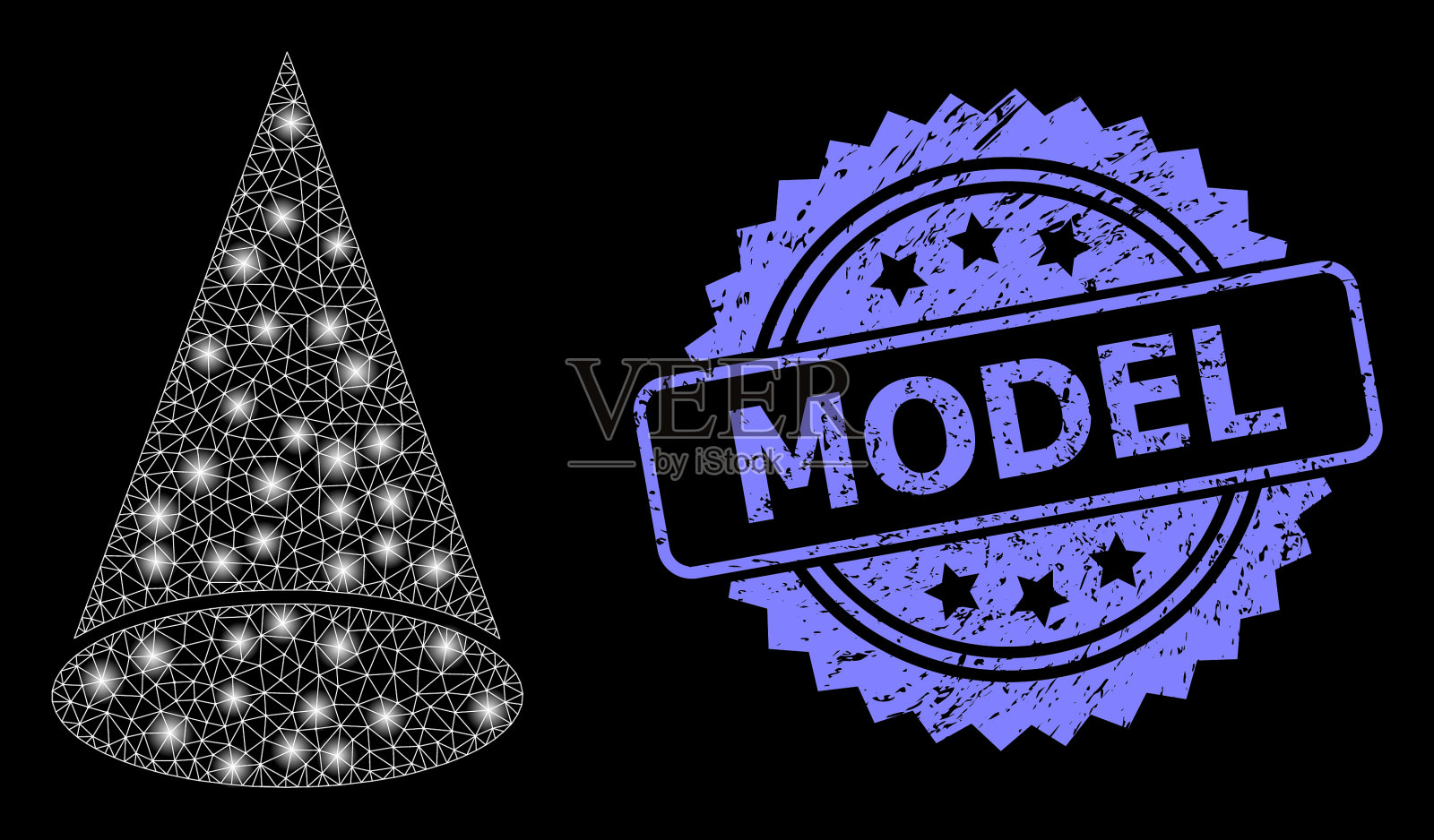 垃圾模型印章和明亮的网锥插画图片素材