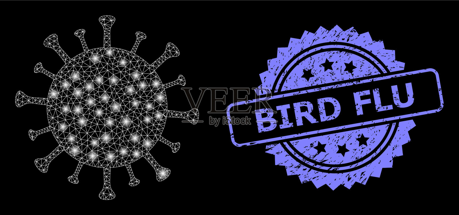 橡胶禽流感邮票和亮网COVID-19插画图片素材