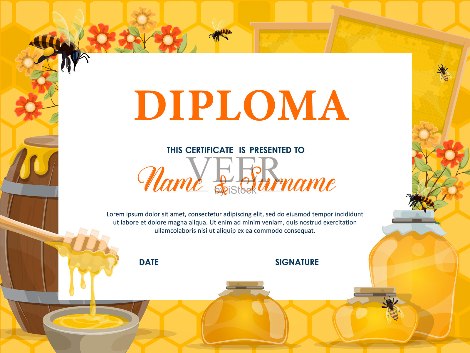 毕业证书模板用蜂蜜设计模板素材