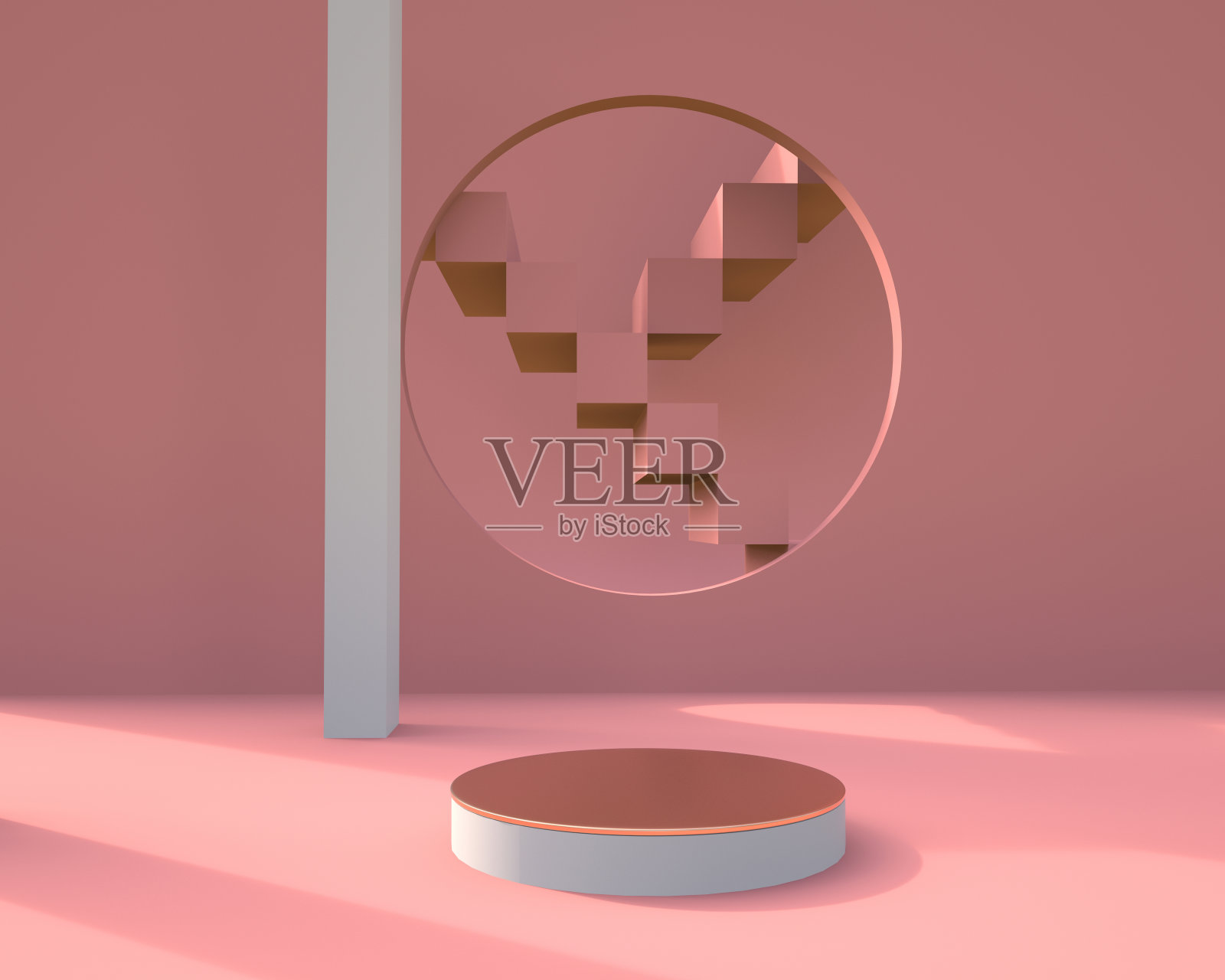 最小的场景与几何形式，讲台在奶油背景与阴影。化妆品展示现场，陈列柜，店面，陈列柜。3 d照片摄影图片