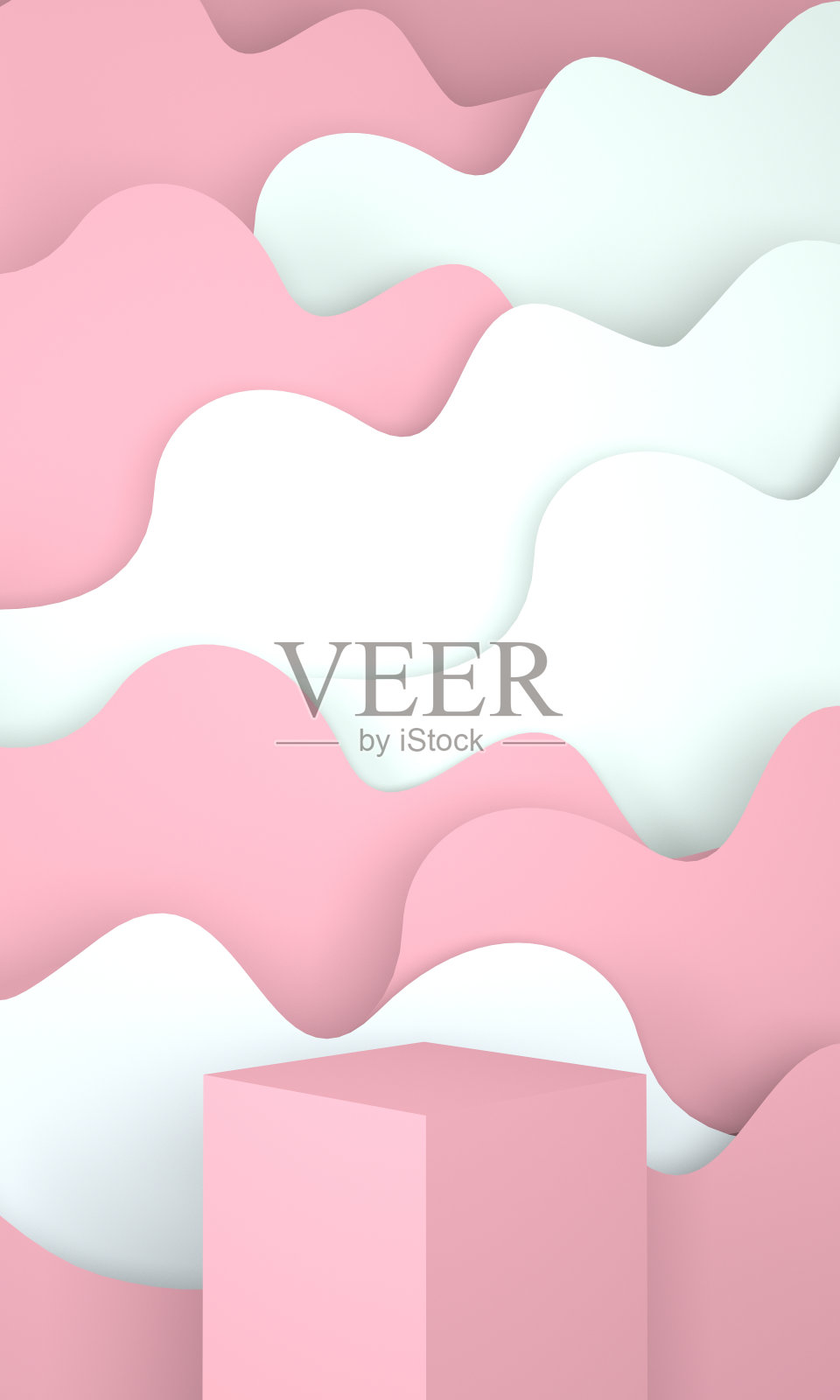 讲台用于产品展示。摘要波背景。3d渲染-插图。照片摄影图片