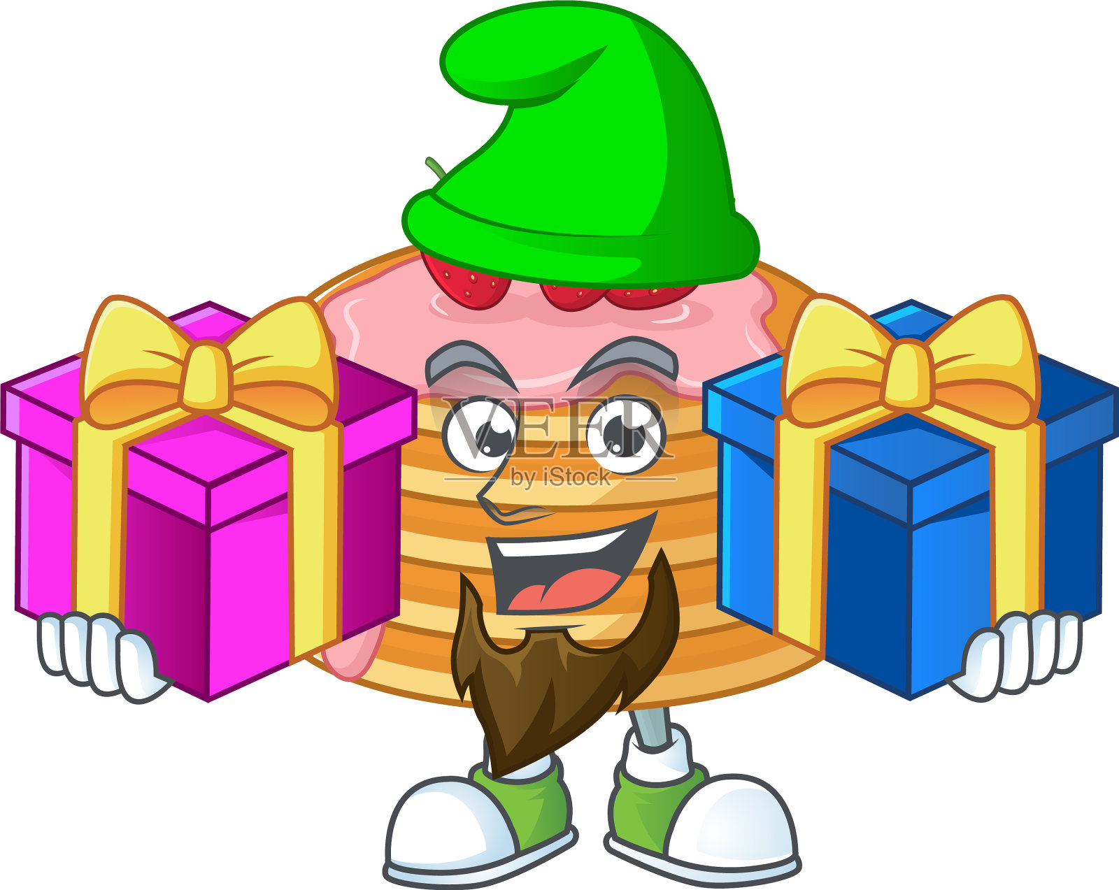 一个微笑的草莓奶油煎饼卡通设计插画图片素材