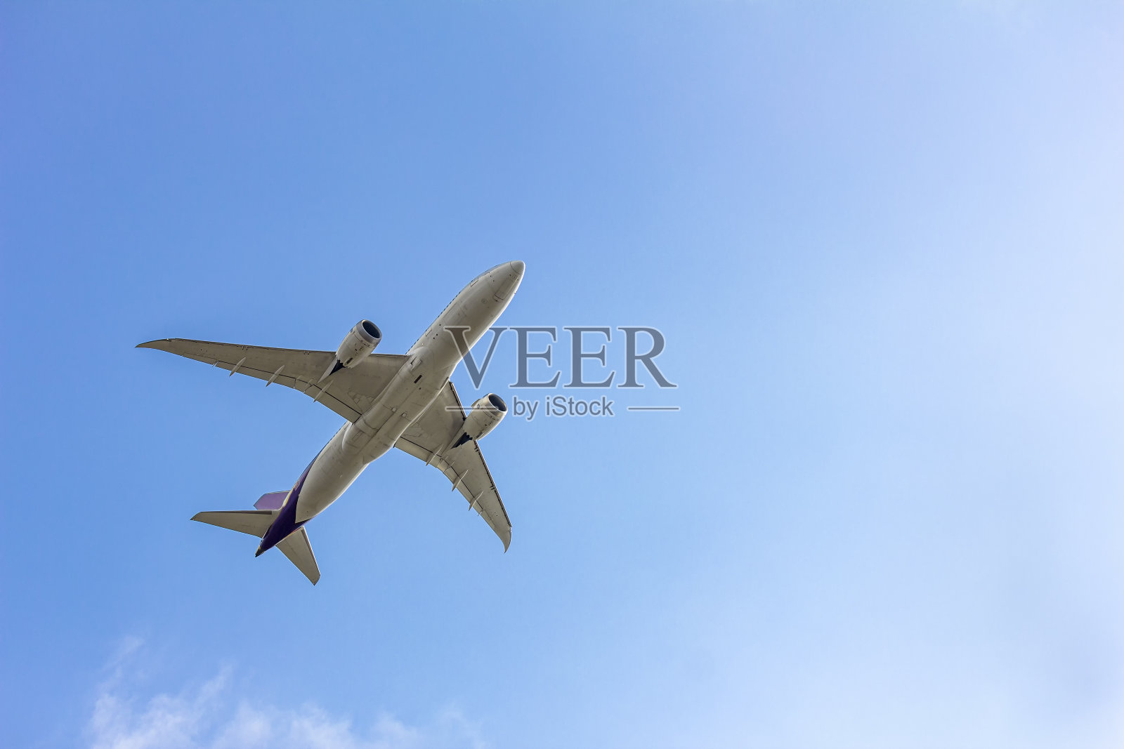 在蓝天背景下为商业客运或货运飞机飞行与拷贝空间照片摄影图片