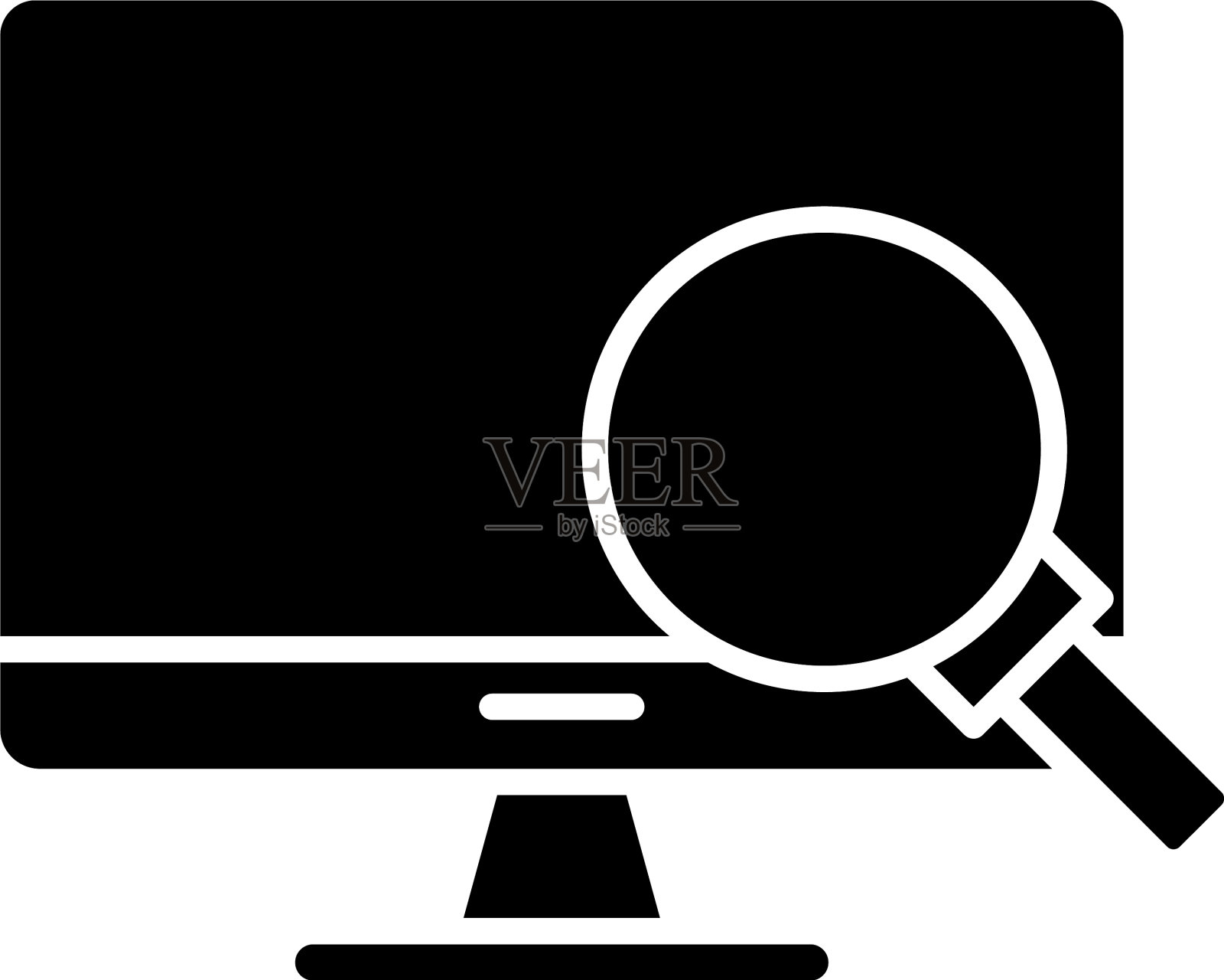 带有放大镜的台式电脑显示器插画图片素材