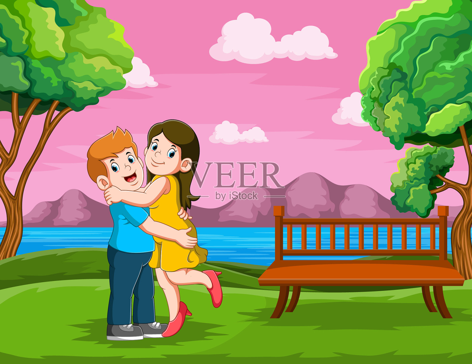 妈妈和爸爸开心地拥抱着插画图片素材