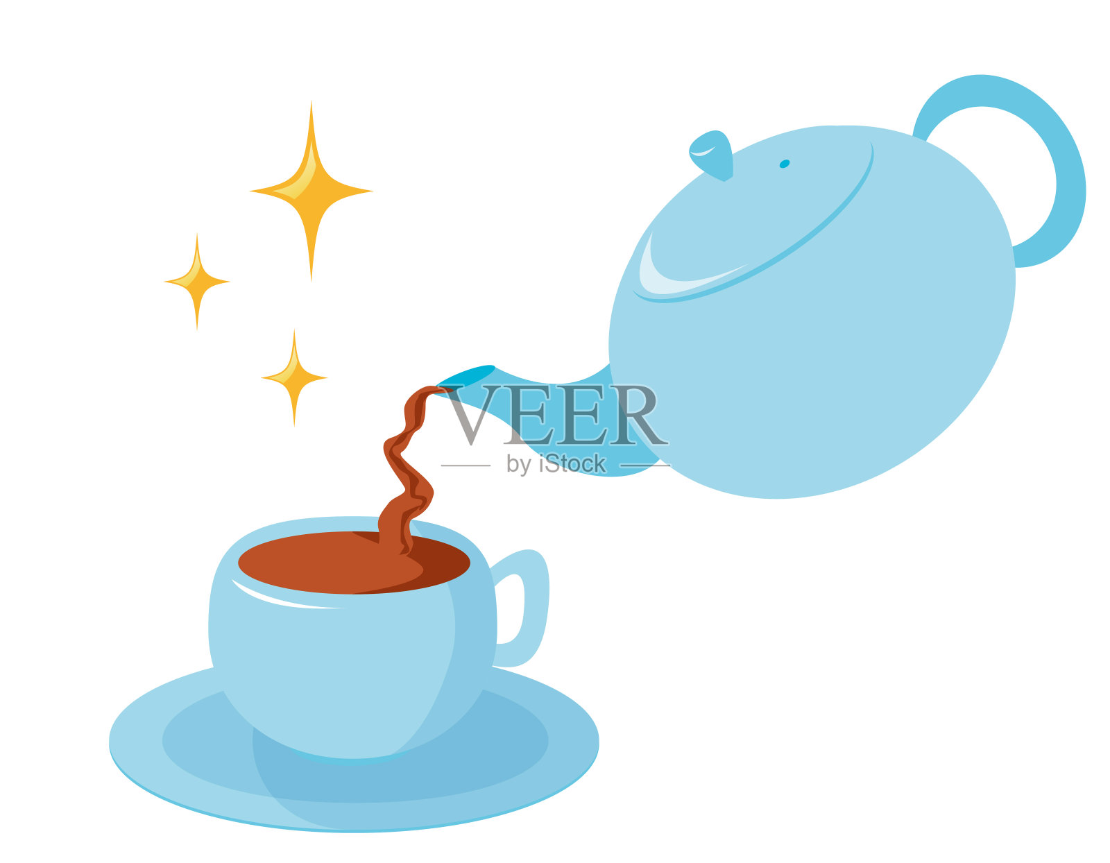 茶壶和杯子的矢量插图。插画图片素材