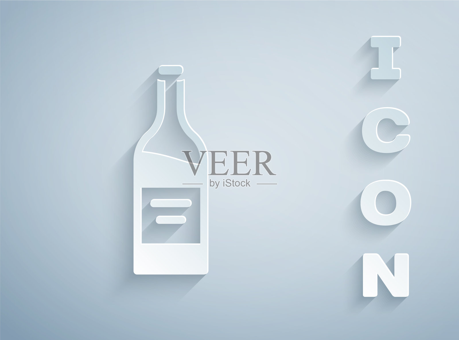 剪纸瓶酒图标孤立在灰色插画图片素材