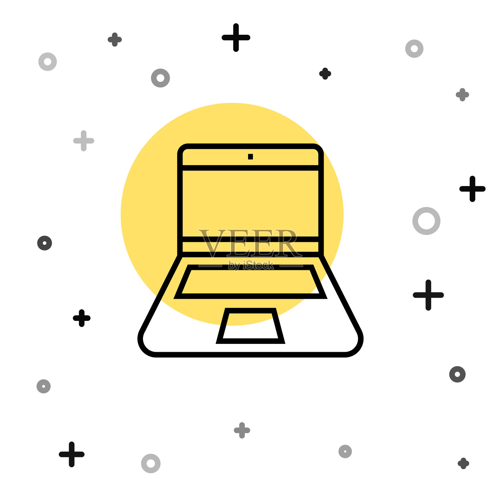 黑线笔记本电脑图标隔离在白色插画图片素材