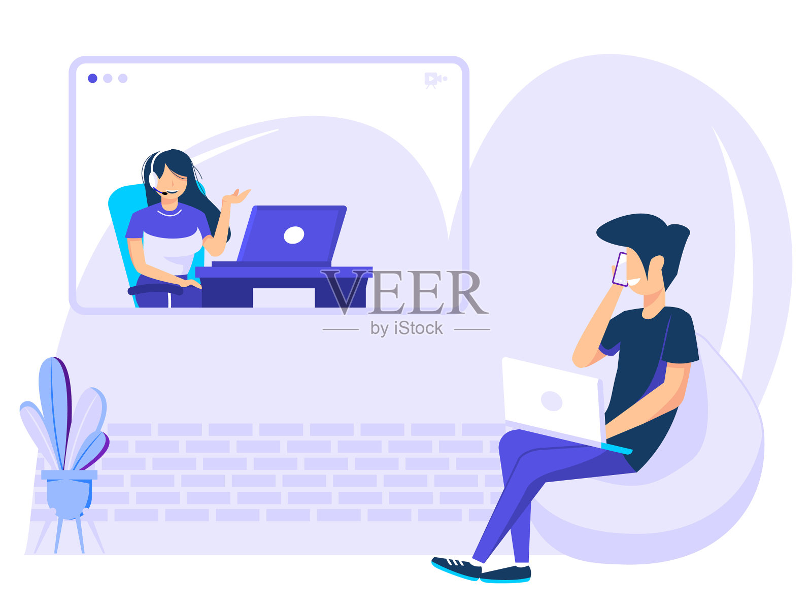 和朋友聊天的自由职业者插画图片素材