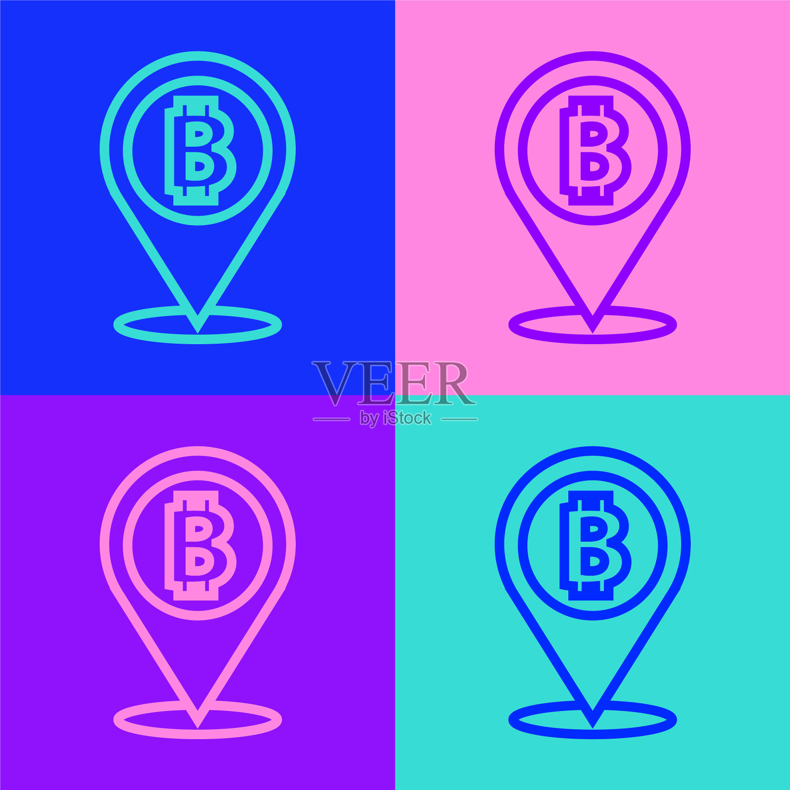 波普艺术线位置比特币图标孤立上插画图片素材