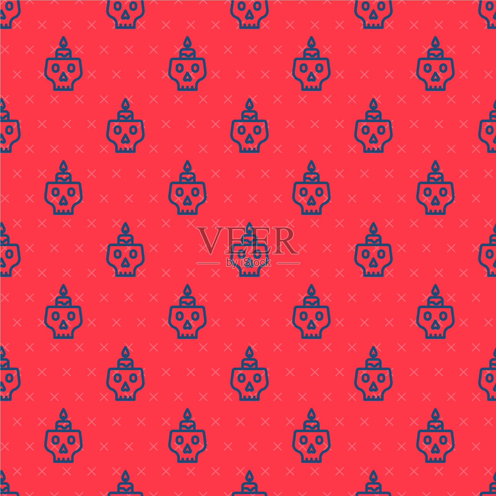 蓝线燃烧的蜡烛上孤立的骷髅图标插画图片素材