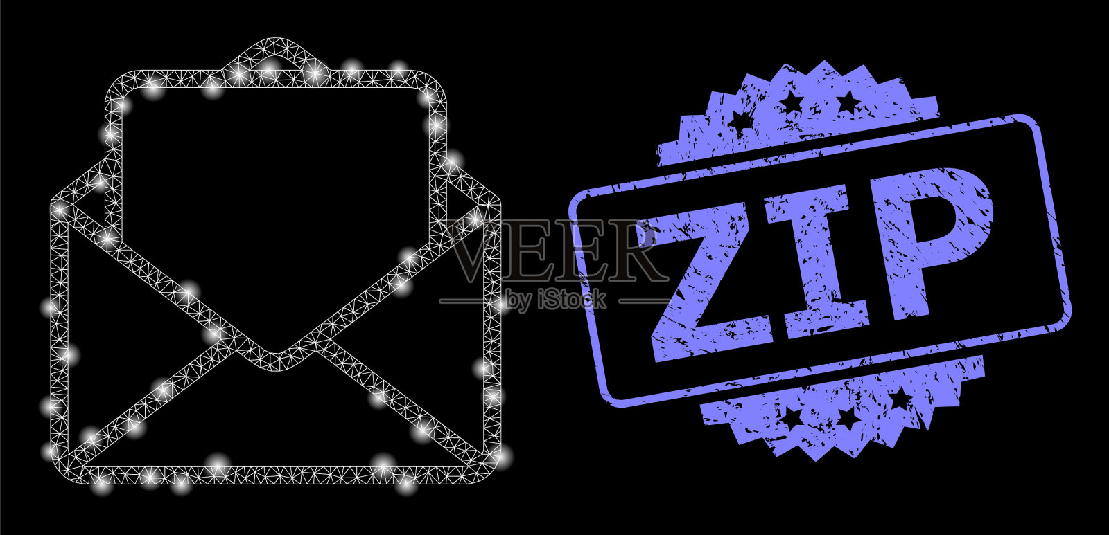 橡胶拉链邮票和明亮的网眼公开信插画图片素材