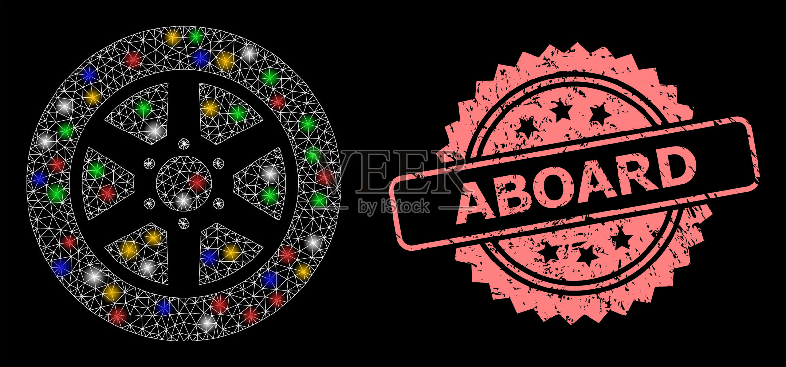 有纹理的车上印章和网络车轮与插画图片素材