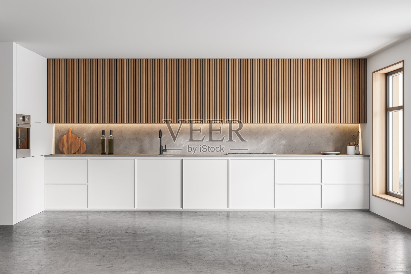 现代厨房里的白色橱柜照片摄影图片