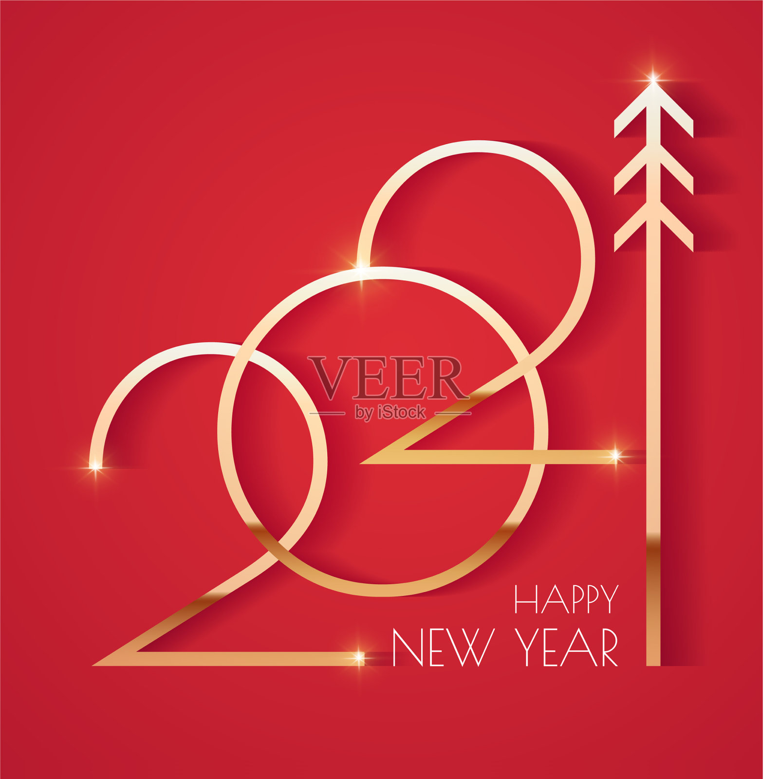 快乐新的2021年优雅的金色文字与光插画图片素材