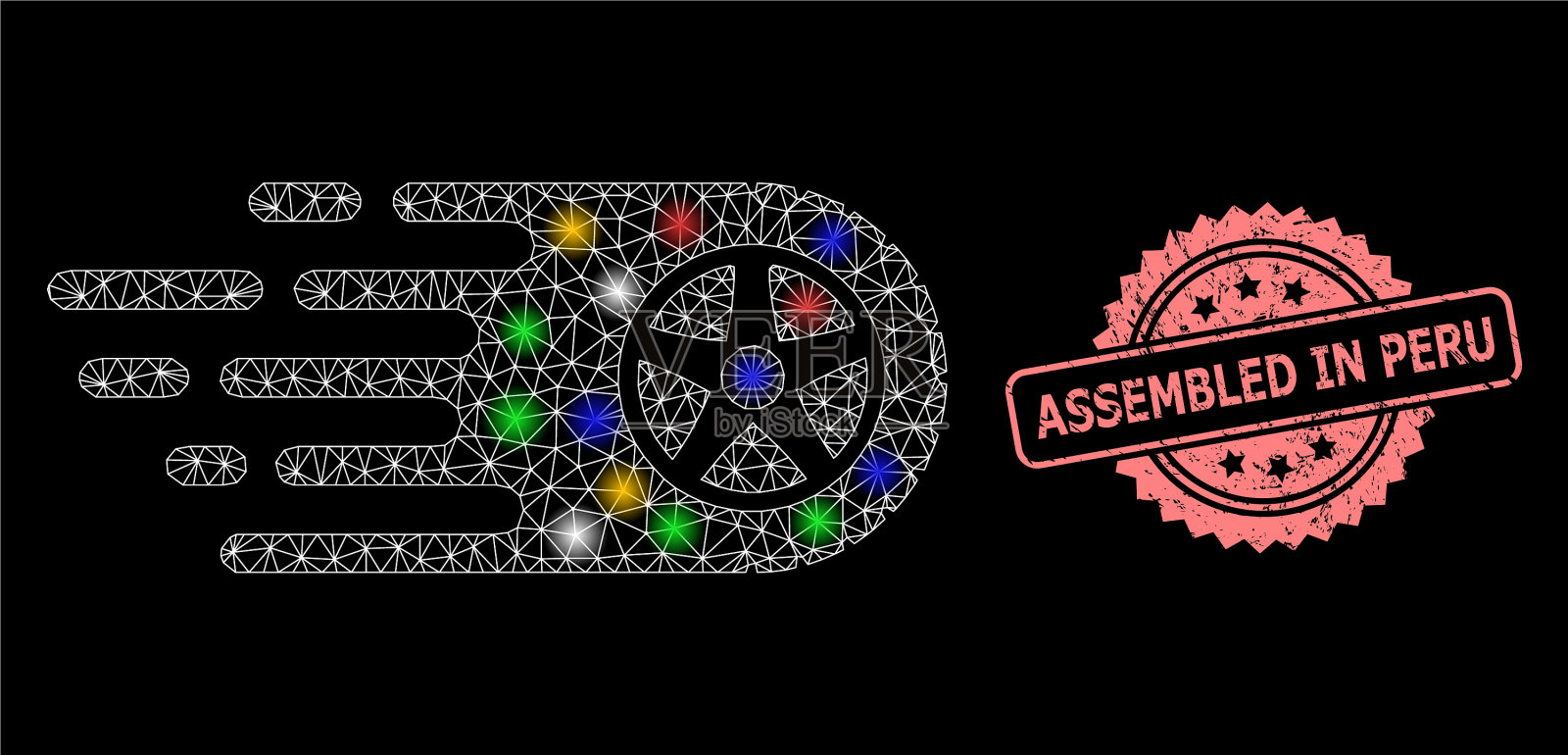 橡胶组装在秘鲁密封和网状轮胎轮毂插画图片素材