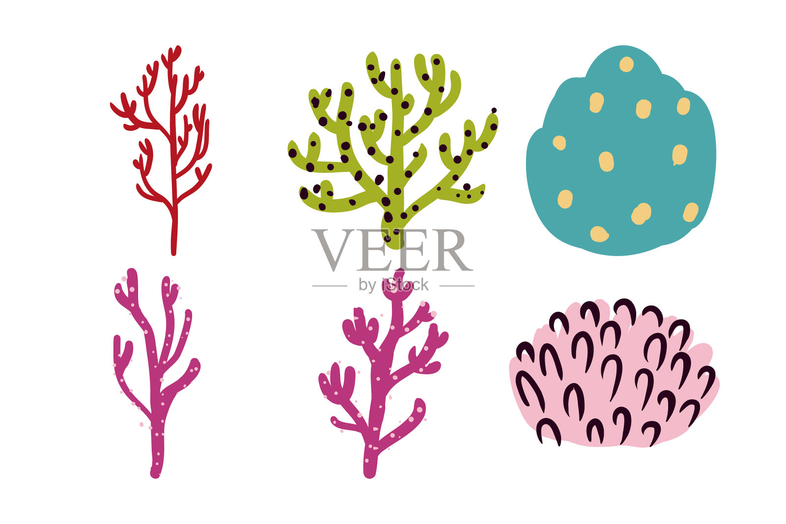 设置丰富多彩的水下设计元素插画图片素材