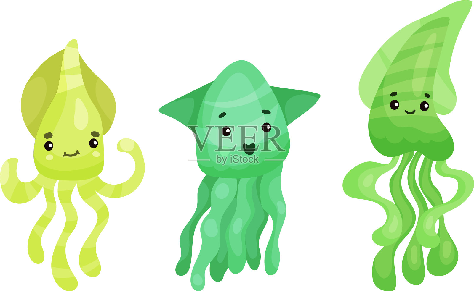 可爱的水母字符孤立在白色插画图片素材