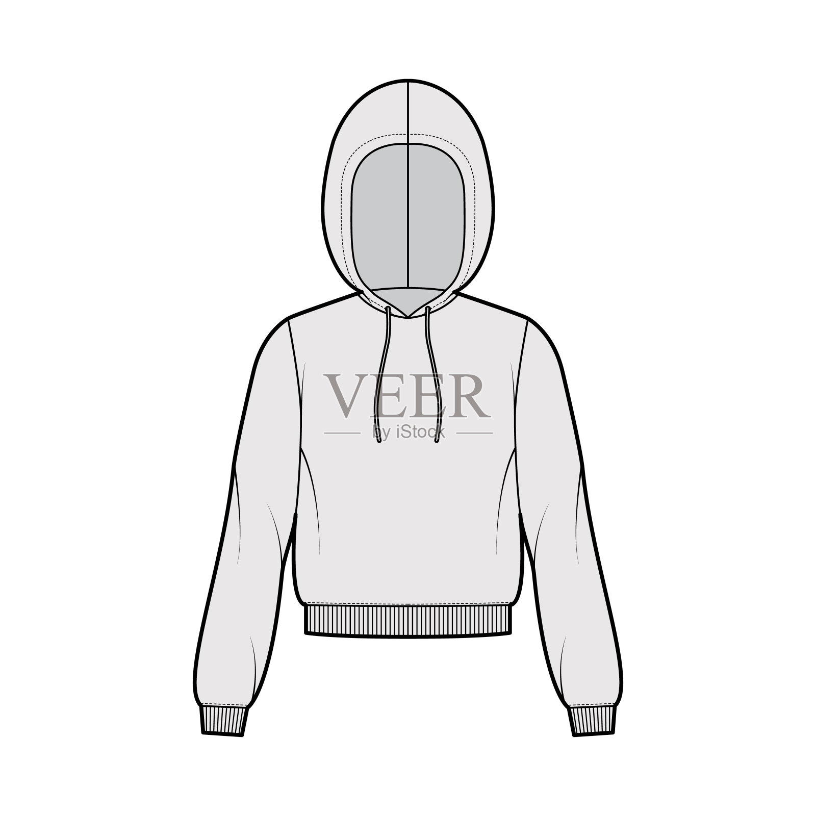 连帽衫的技术时尚插图与长袖，放松身体，针织罗纹袖口，带状下摆，拉绳插画图片素材