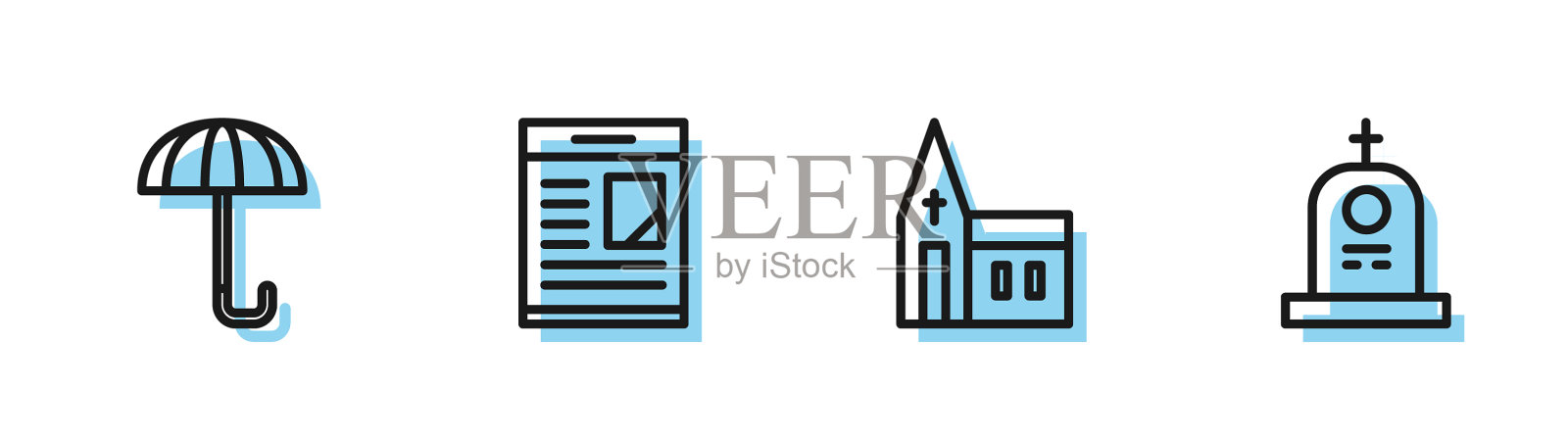 设行教堂建筑伞和讣告图标素材