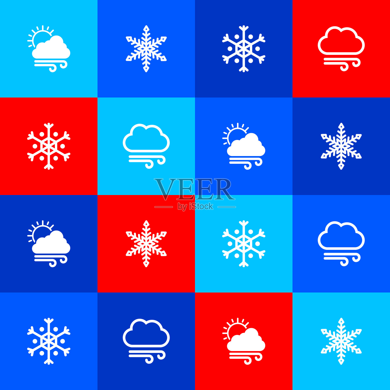 设置刮风天气雪花和图标图标素材