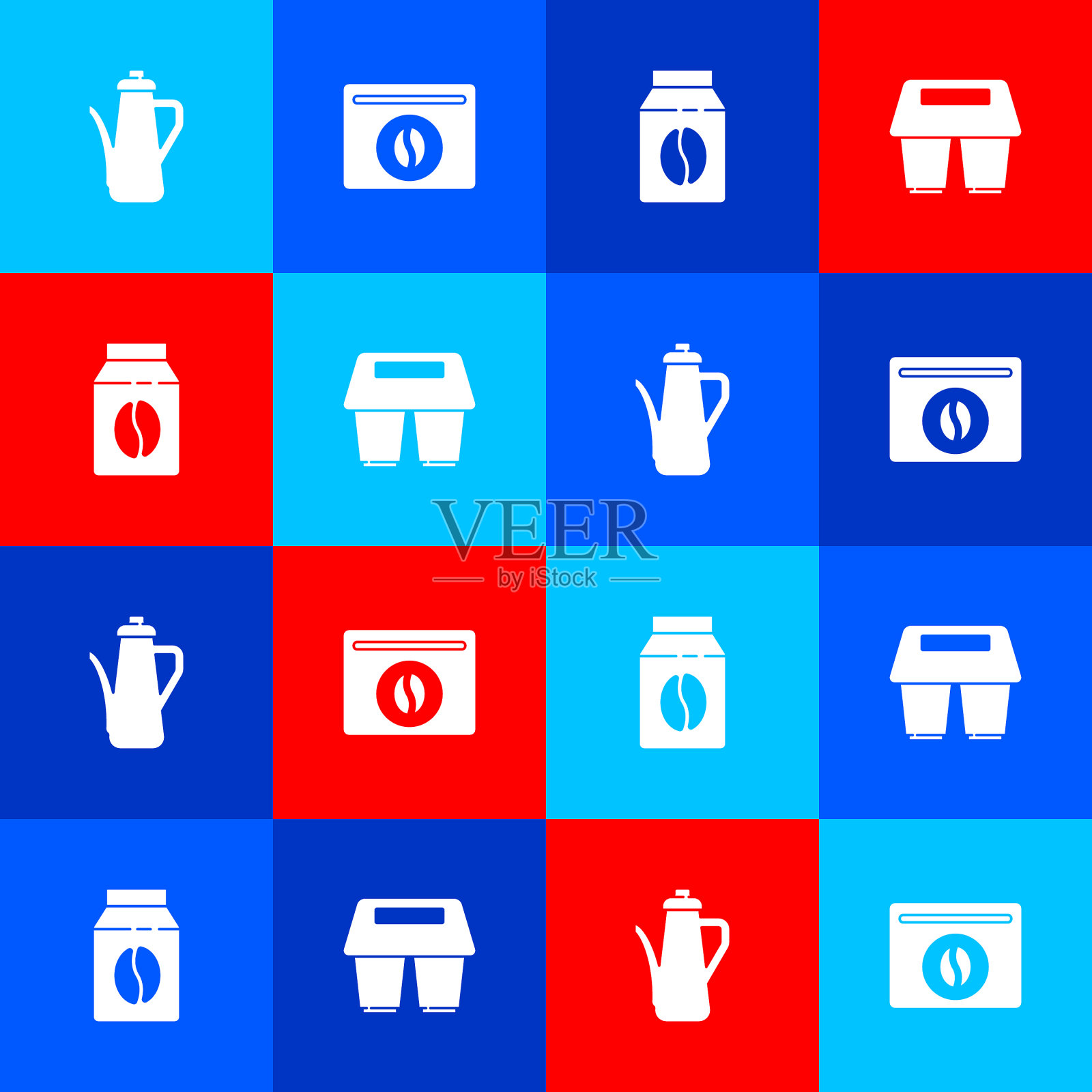 把茶壶袋、咖啡豆和咖啡杯放好图标素材