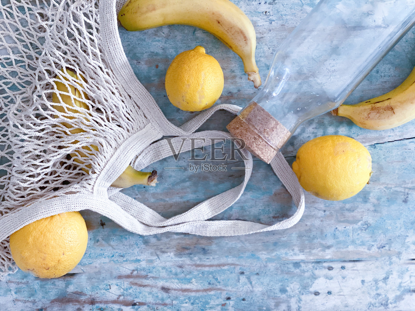 食物背景与水果和可持续的网袋照片摄影图片