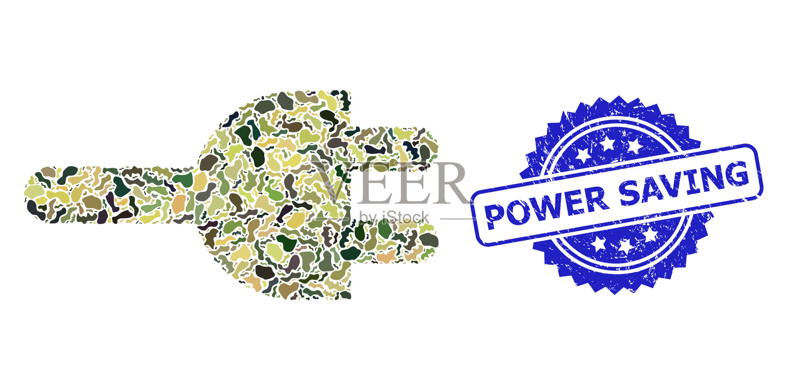 垃圾节能邮票和军用迷彩插画图片素材