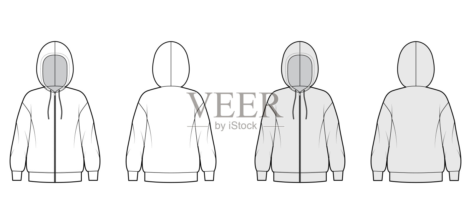 拉链卫衣运动衫技术时尚插图与长袖，超大的身体，拉绳。平特大号插画图片素材