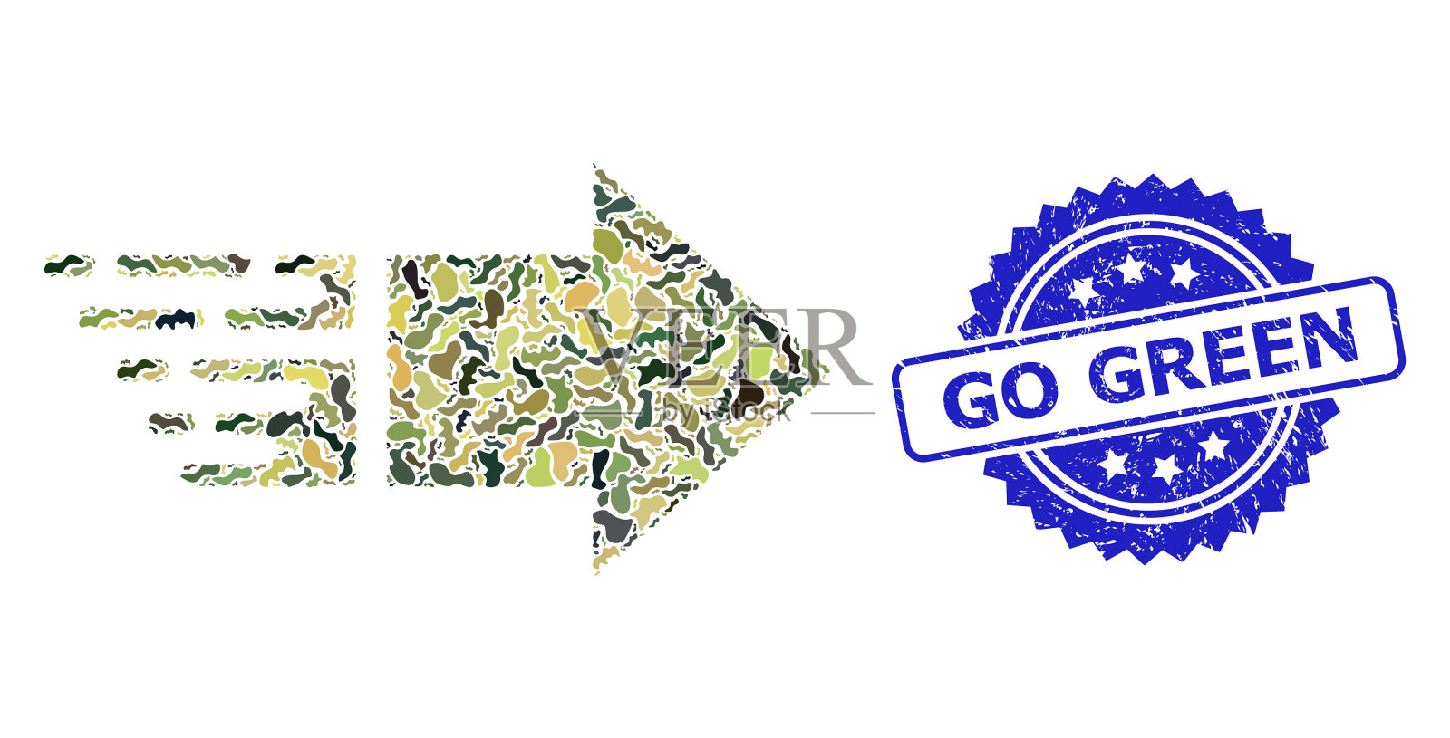 橡胶去绿色印章和军用伪装插画图片素材