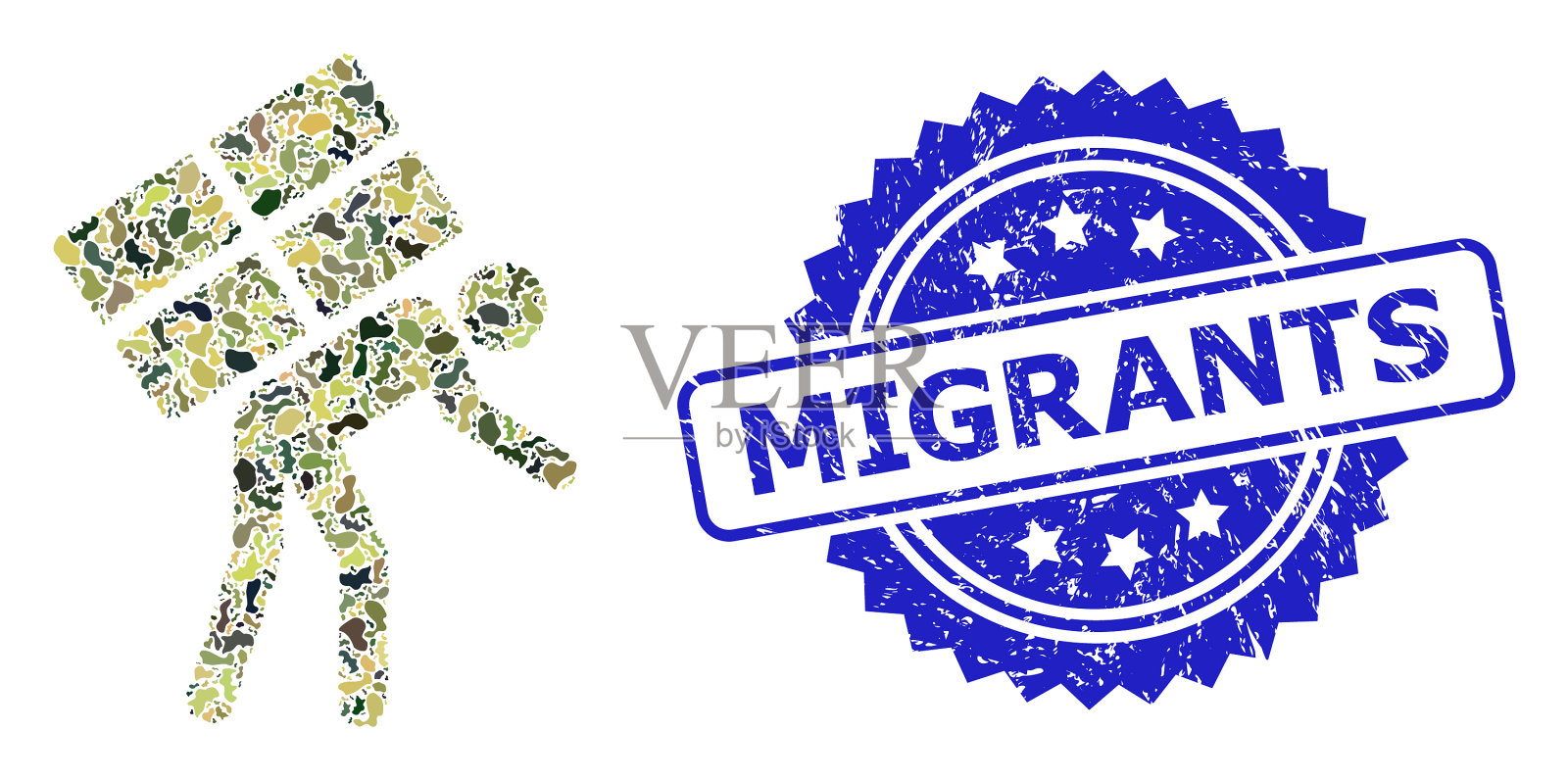 垃圾移民印章和军用伪装图标素材